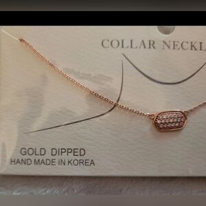 Hexagon CZ Collar Necklace Rose Gold Dipped 14" +1 Chain Fresh & Co  New